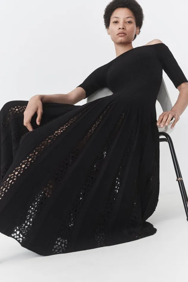 Women Dresses Gabriela Hearst Kurt Knit Pleated Dress In Black Merino Wool