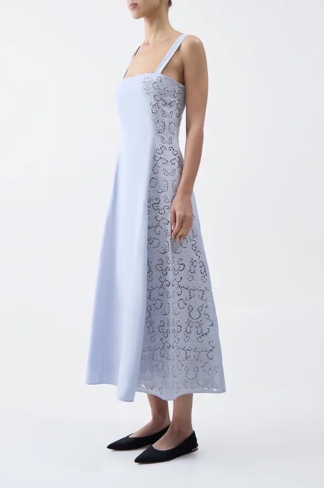 Women Dresses Gabriela Hearst Lenya Lace Dress In Light Blue Sea Island Cotton Poplin