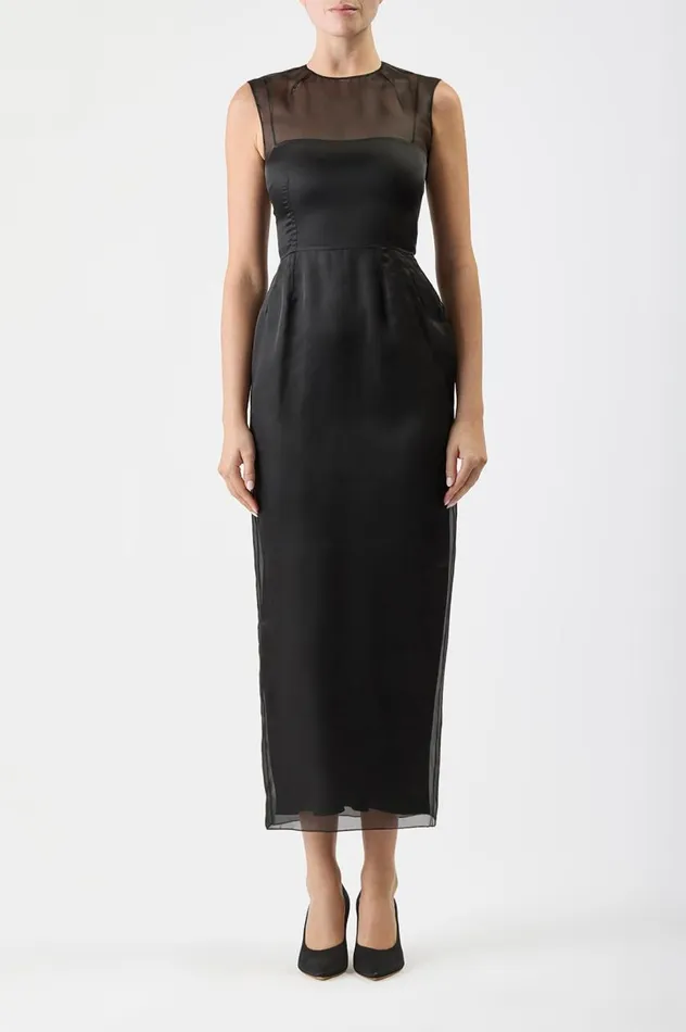 Women Dresses Gabriela Hearst Maslow Sheer Dress With Slip In Black Silk Organza