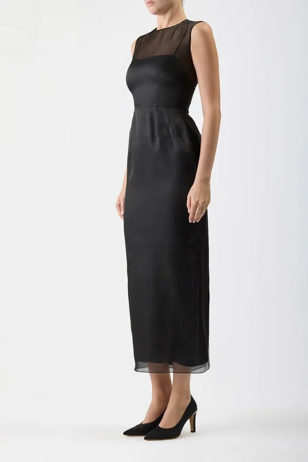 Women Dresses Gabriela Hearst Maslow Sheer Dress With Slip In Black Silk Organza