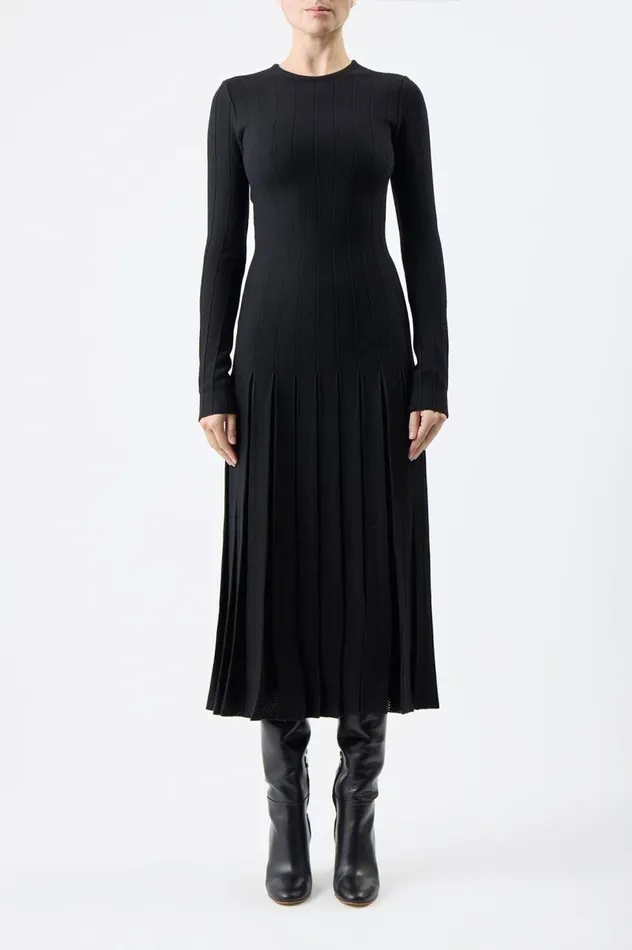Women Dresses Gabriela Hearst Walsh Knit Pleated Dress In Black Wool