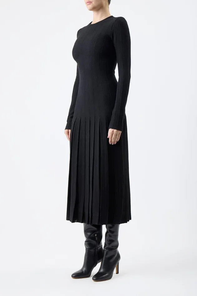 Women Dresses Gabriela Hearst Walsh Knit Pleated Dress In Black Wool