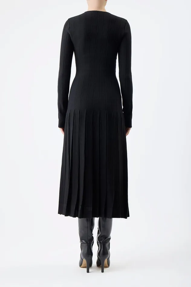 Women Dresses Gabriela Hearst Walsh Knit Pleated Dress In Black Wool