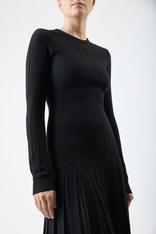 Women Dresses Gabriela Hearst Walsh Knit Pleated Dress In Black Wool