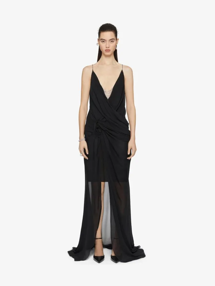 Women Dresses Givenchy Evening Draped Dress In Silk With Pearl Chains Black