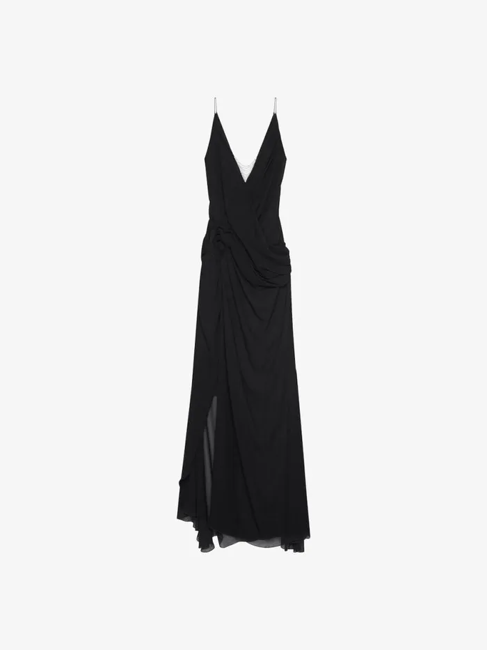 Women Dresses Givenchy Evening Draped Dress In Silk With Pearl Chains Black