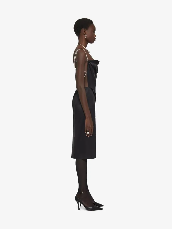 Women Dresses Givenchy Straps Dress In Satin With Pearls And Crystals Black
