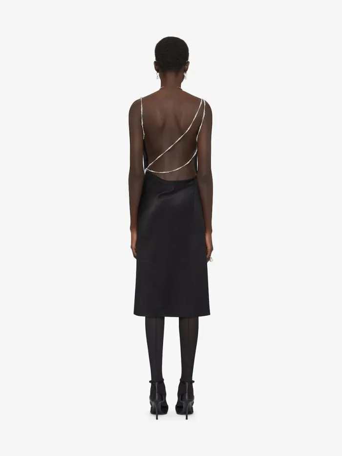 Women Dresses Givenchy Straps Dress In Satin With Pearls And Crystals Black