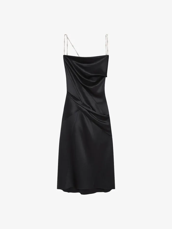 Women Dresses Givenchy Straps Dress In Satin With Pearls And Crystals Black
