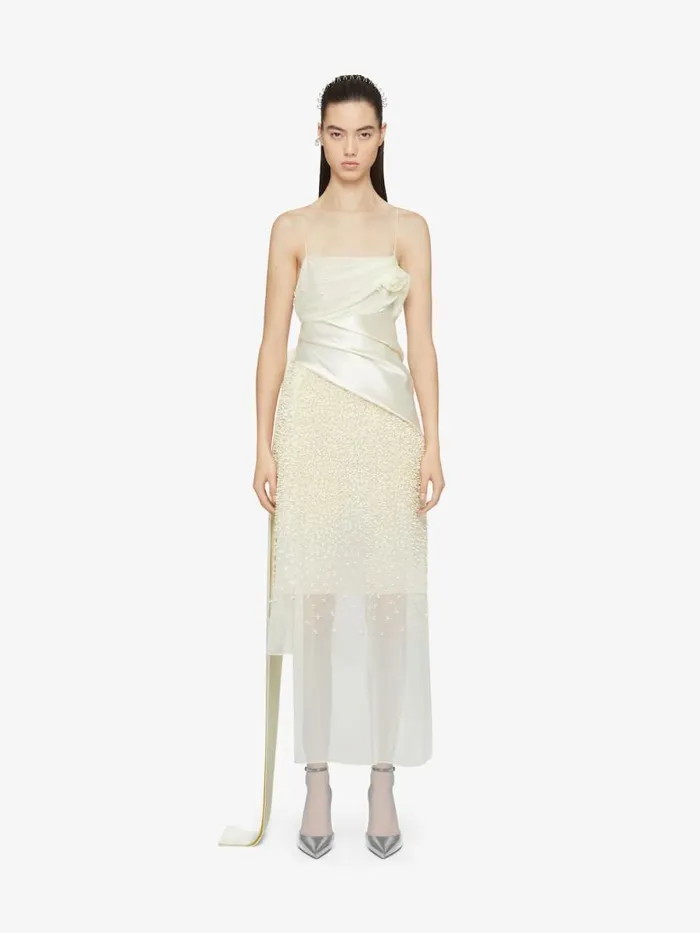 Women Dresses Givenchy Straps Dress In Silk Muslin With Embroidered Flowers Butter