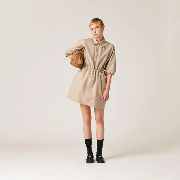 Women Dresses Miu Miu Cotton And Silk Minidress Colonial Beige