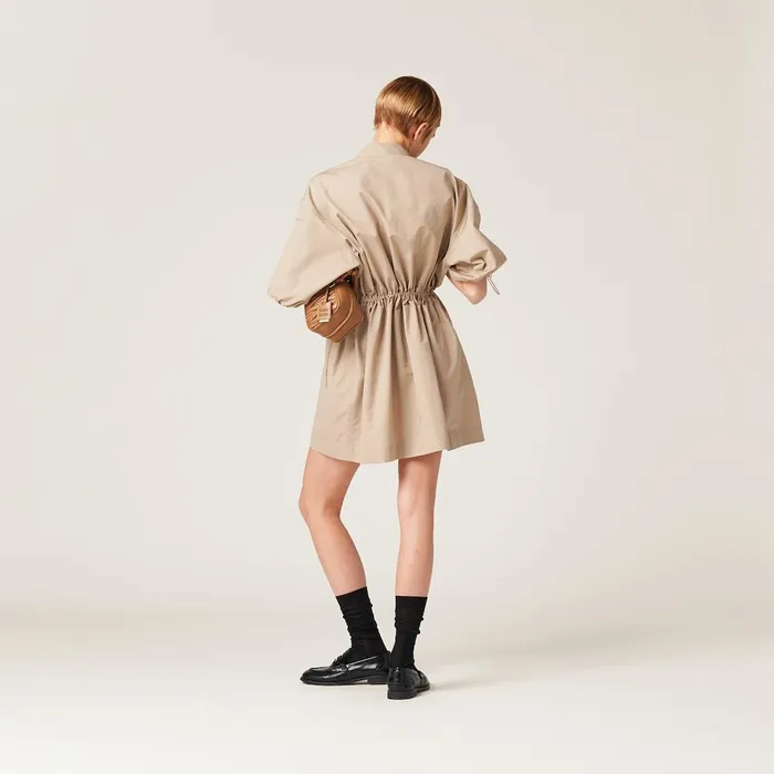 Women Dresses Miu Miu Cotton And Silk Minidress Colonial Beige