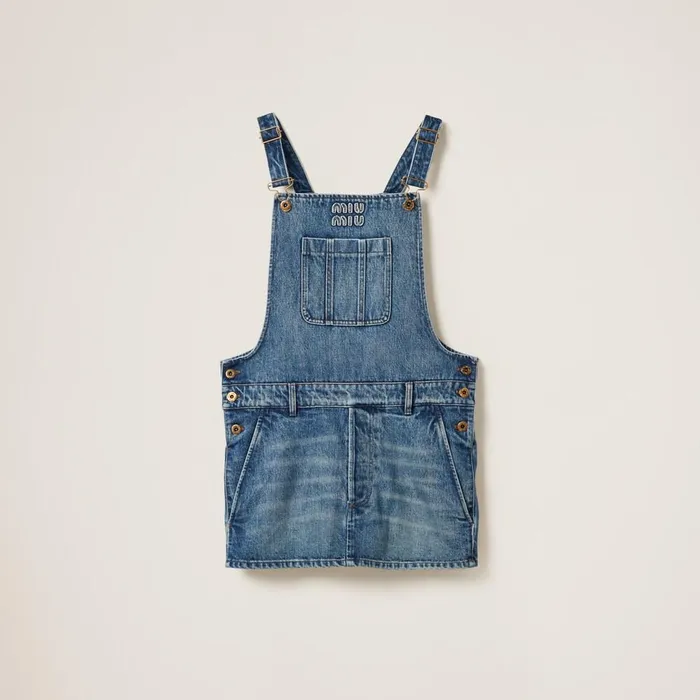 Women Dresses Miu Miu Denim Bib Minidress Navy