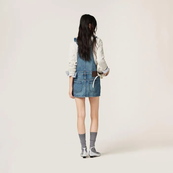 Women Dresses Miu Miu Denim Bib Minidress Navy Women Dresses Miu Miu Denim Bib Minidress Navy