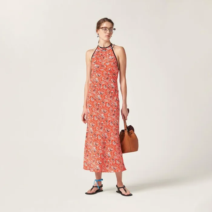 Women Dresses Miu Miu Long Marocain Dress Orange Women Dresses Miu Miu Long Marocain Dress Orange