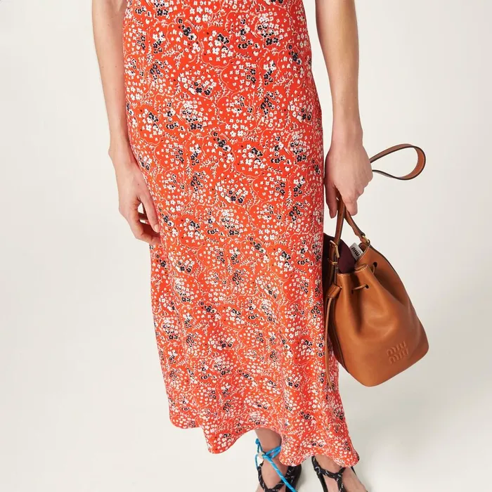 Women Dresses Miu Miu Long Marocain Dress Orange Women Dresses Miu Miu Long Marocain Dress Orange