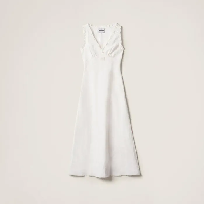 Women Dresses Miu Miu Long Slubbed Canvas Dress Ivory