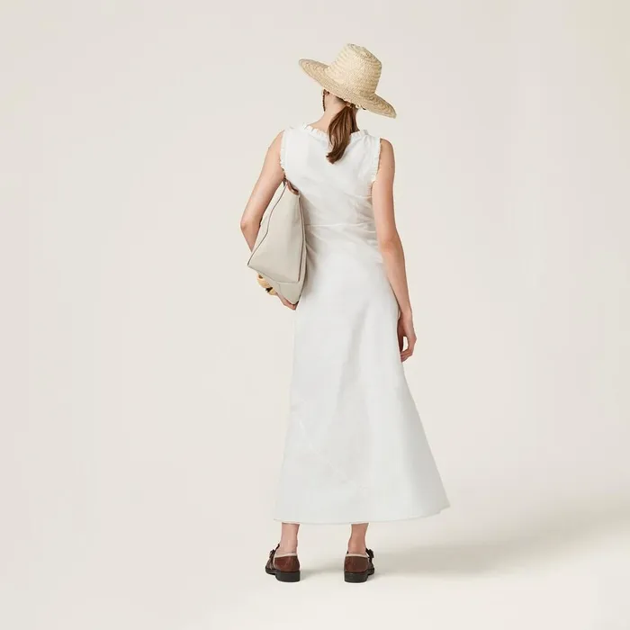 Women Dresses Miu Miu Long Slubbed Canvas Dress Ivory Women Dresses Miu Miu Long Slubbed Canvas Dress Ivory