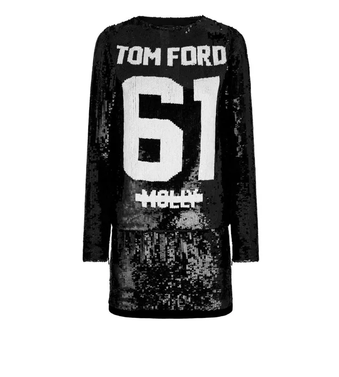 Women Dresses Tom Ford All Over Sequins TShirt Mini Dress Blackwhite