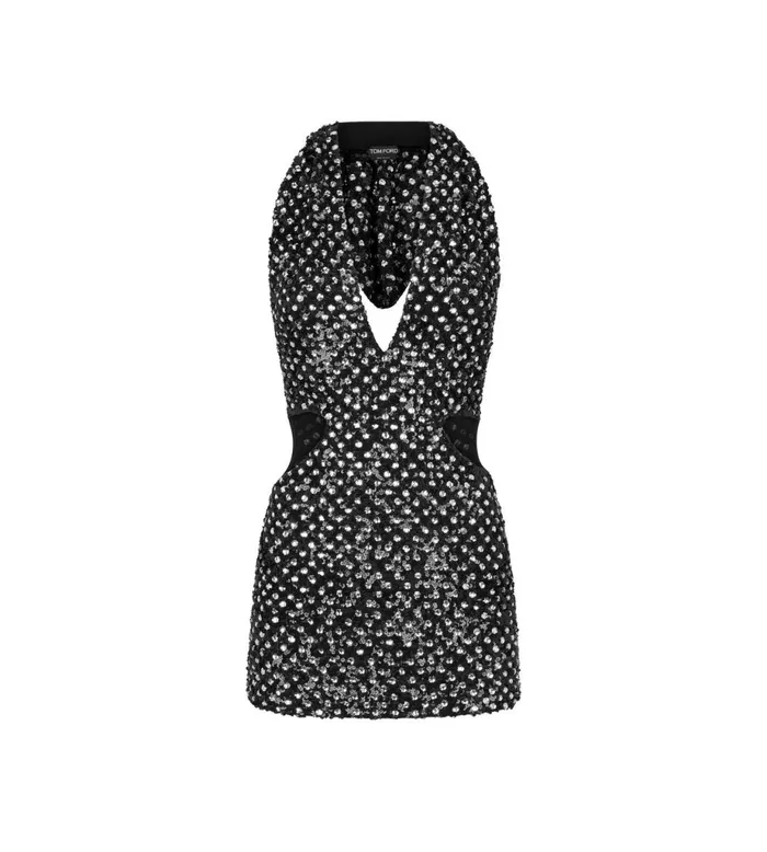 Women Dresses Tom Ford Embroidered Hooded Mini Dress Black Crystal