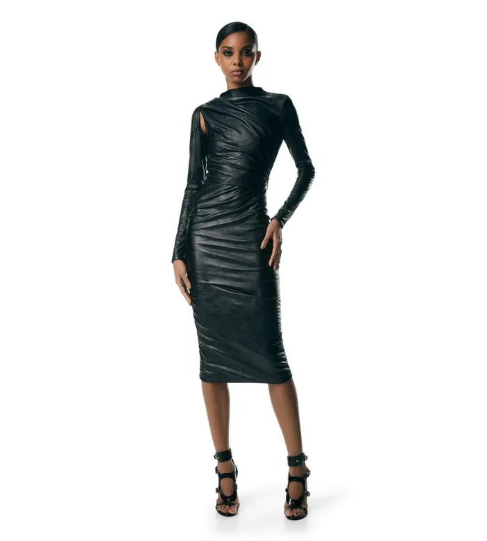 Women Dresses Tom Ford Faux Leather Ruched Dress Black Women Dresses Tom Ford Faux Leather Ruched Dress Black