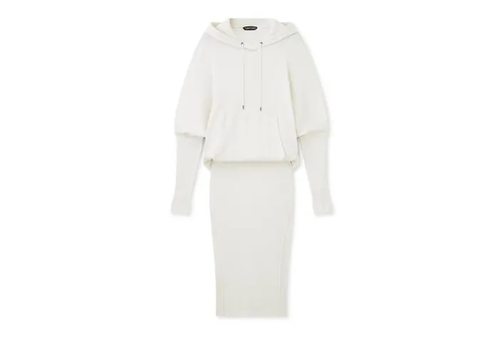 Women Dresses Tom Ford Stretch Cashmere Rib Hooded Dress Chalk