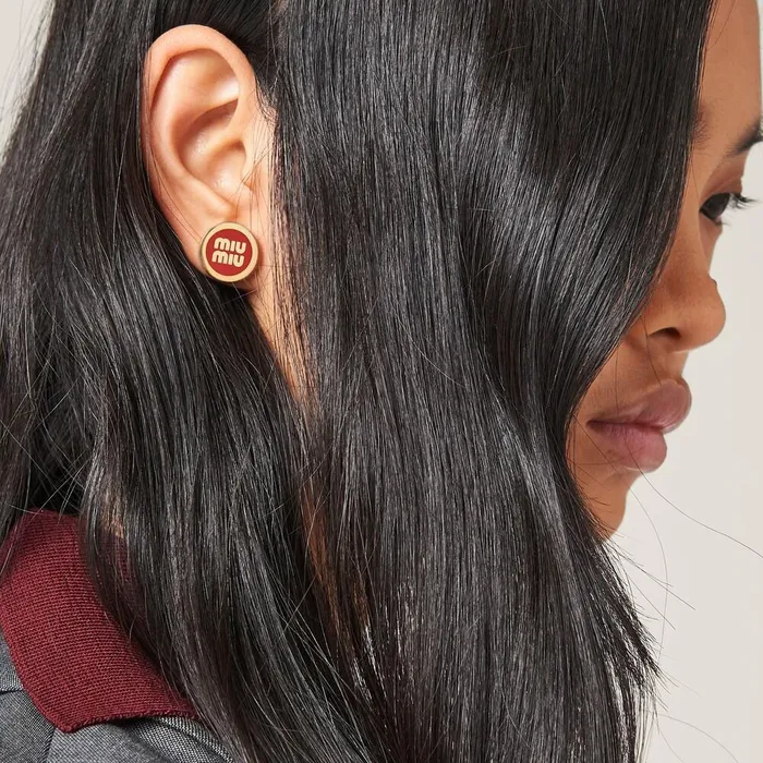 Women Earrings Miu Miu Enameled Metal Earrings Red