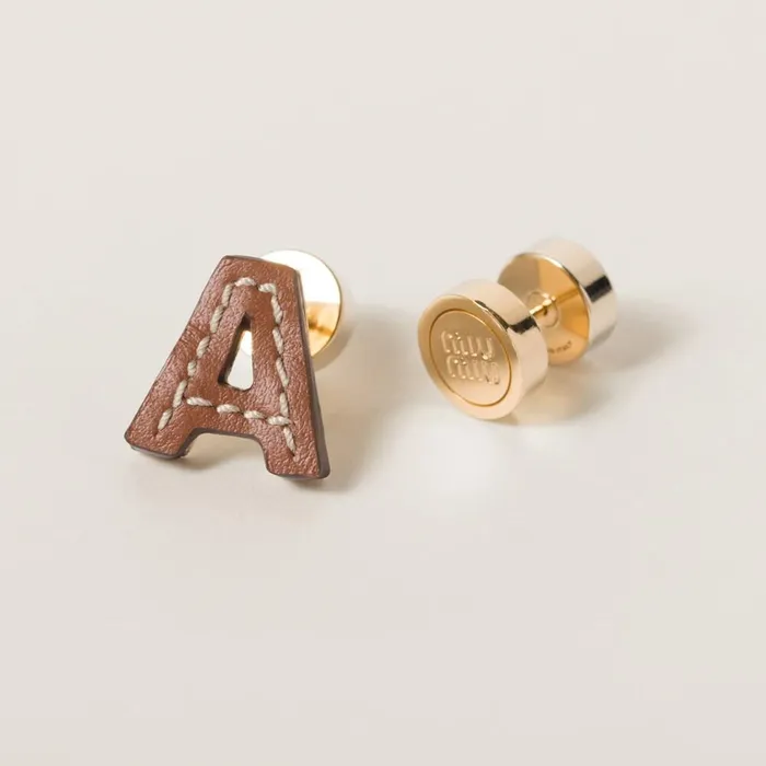 Women Earrings Miu Miu Leather And Metal Earrings Cognac Women Earrings Miu Miu Leather And Metal Earrings Cognac