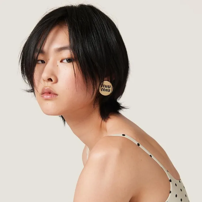 Women Earrings Miu Miu Miu Logo Earrings Gold Women Earrings Miu Miu Miu Logo Earrings Gold