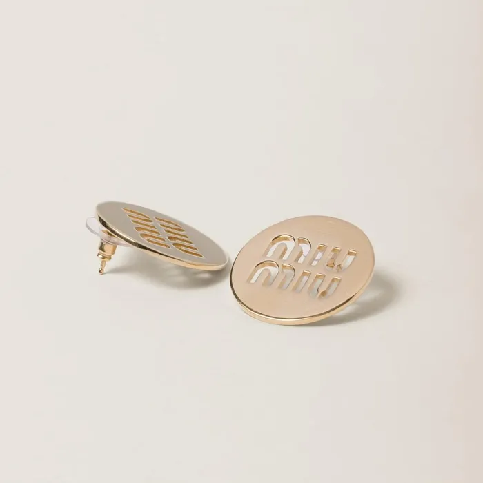 Women Earrings Miu Miu Miu Logo Earrings Gold Women Earrings Miu Miu Miu Logo Earrings Gold