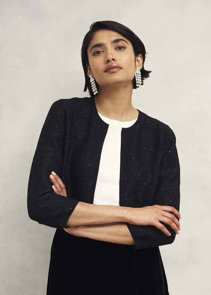 Women Elin Sequin Cardigan Black Hobbs Jumpers and Cardigans