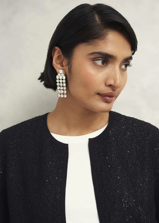 Women Elin Sequin Cardigan Black Hobbs Jumpers and Cardigans