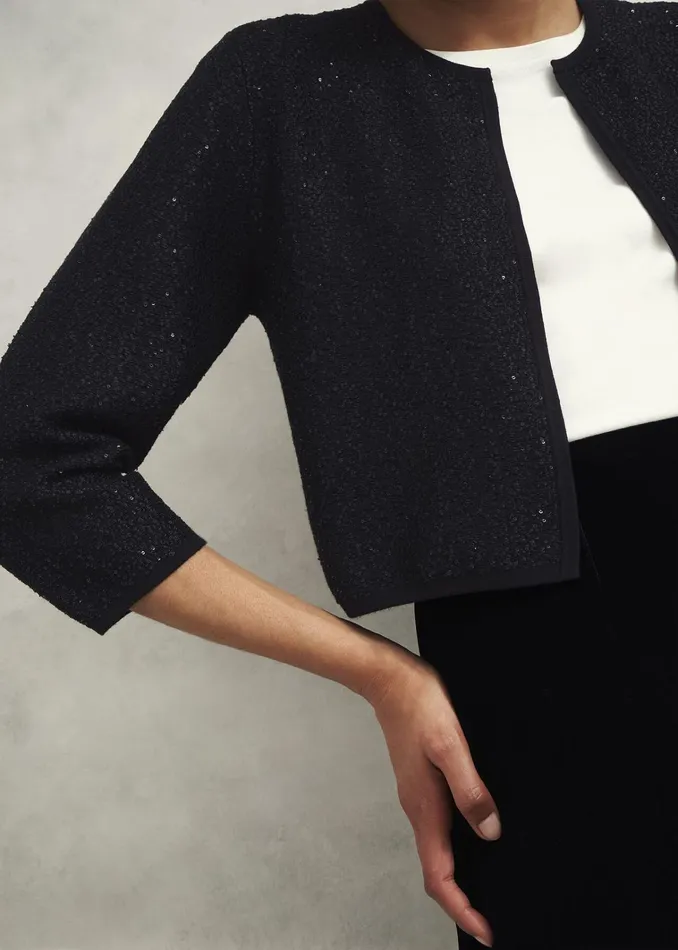 Women Elin Sequin Cardigan Black Hobbs Jumpers and Cardigans