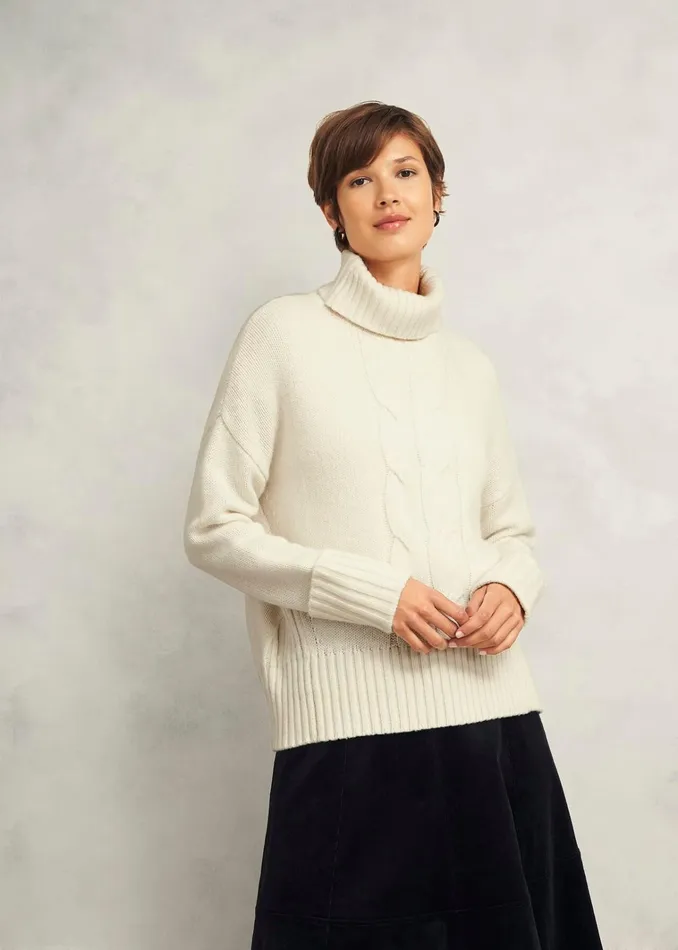 Women Ember Cable Jumper With Alpaca Warm Ivory Hobbs Jumpers and Cardigans