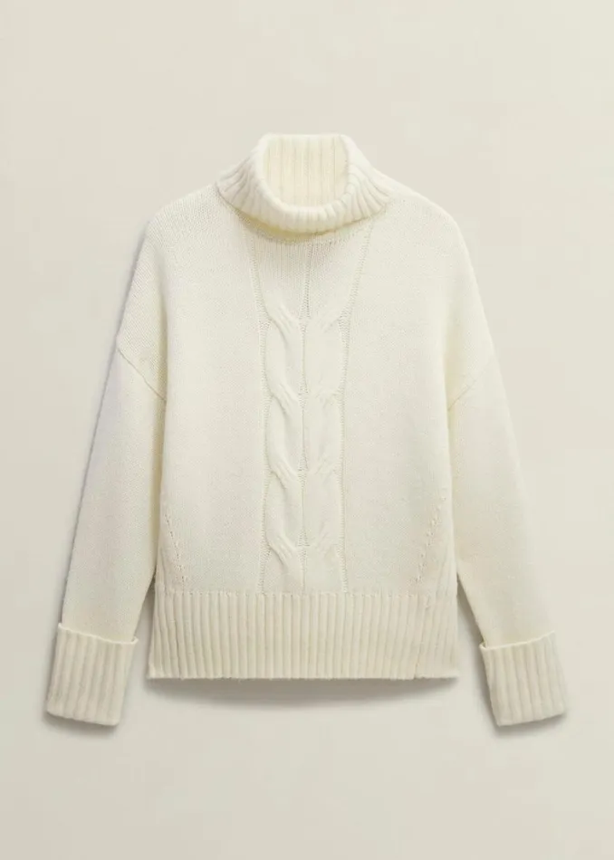 Women Ember Cable Jumper With Alpaca Warm Ivory Hobbs Jumpers and Cardigans