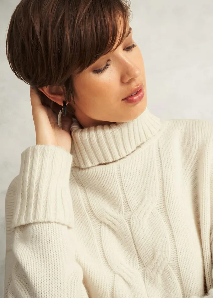 Women Ember Cable Jumper With Alpaca Warm Ivory Hobbs Jumpers and Cardigans