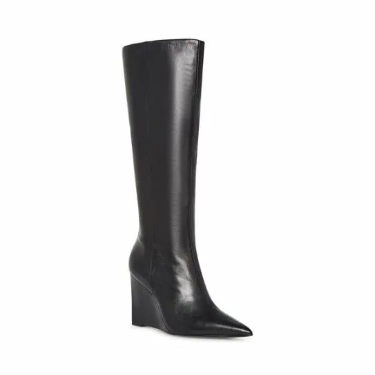 Women ENCORE BLACK LEATHER Black Leather Steve Madden Boots and Booties Women ENCORE BLACK LEATHER Black Leather Steve Madden Boots and Booties