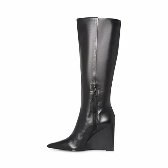 Women ENCORE BLACK LEATHER Black Leather Steve Madden Boots and Booties Women ENCORE BLACK LEATHER Black Leather Steve Madden Boots and Booties