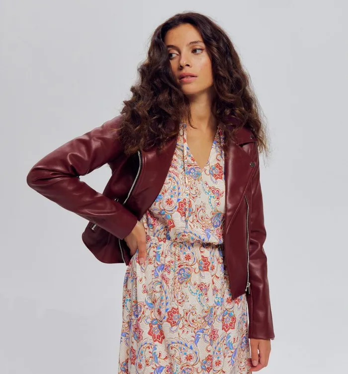 Women Faux Leather Jacket 8211 Bordeaux Red Promod Jackets