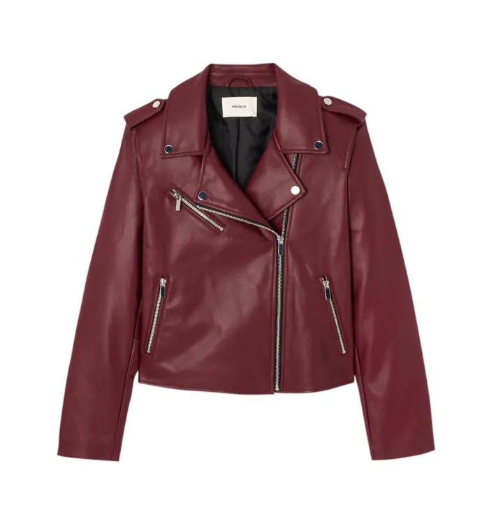 Women Faux Leather Jacket 8211 Bordeaux Red Promod Jackets Women Faux Leather Jacket 8211 Bordeaux Red Promod Jackets