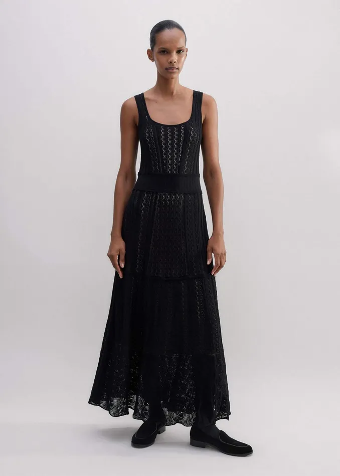 Women Fine Pointelle Knit Maxi Dress Black MEEM