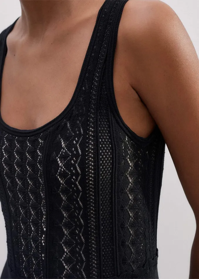 Women Fine Pointelle Knit Maxi Dress Black MEEM