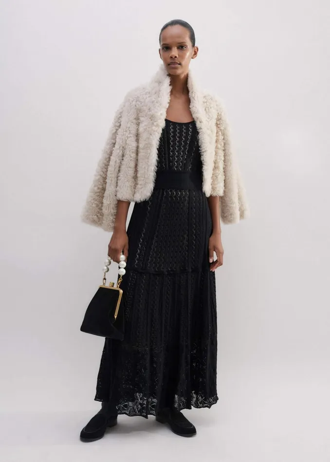 Women Fine Pointelle Knit Maxi Dress Black MEEM