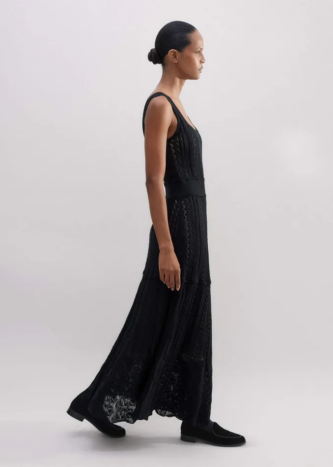 Women Fine Pointelle Knit Maxi Dress Black MEEM