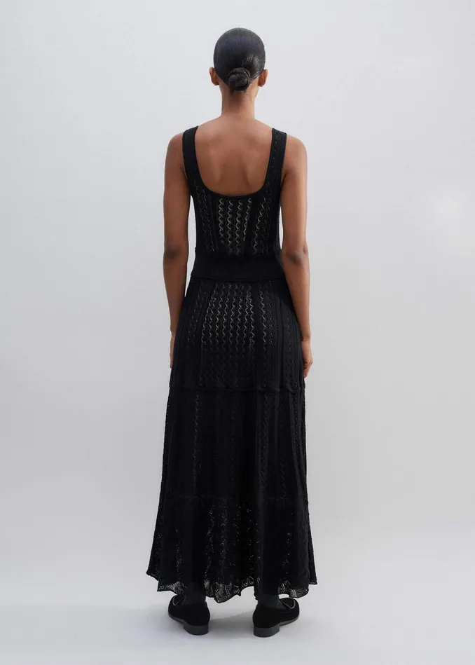 Women Fine Pointelle Knit Maxi Dress Black MEEM