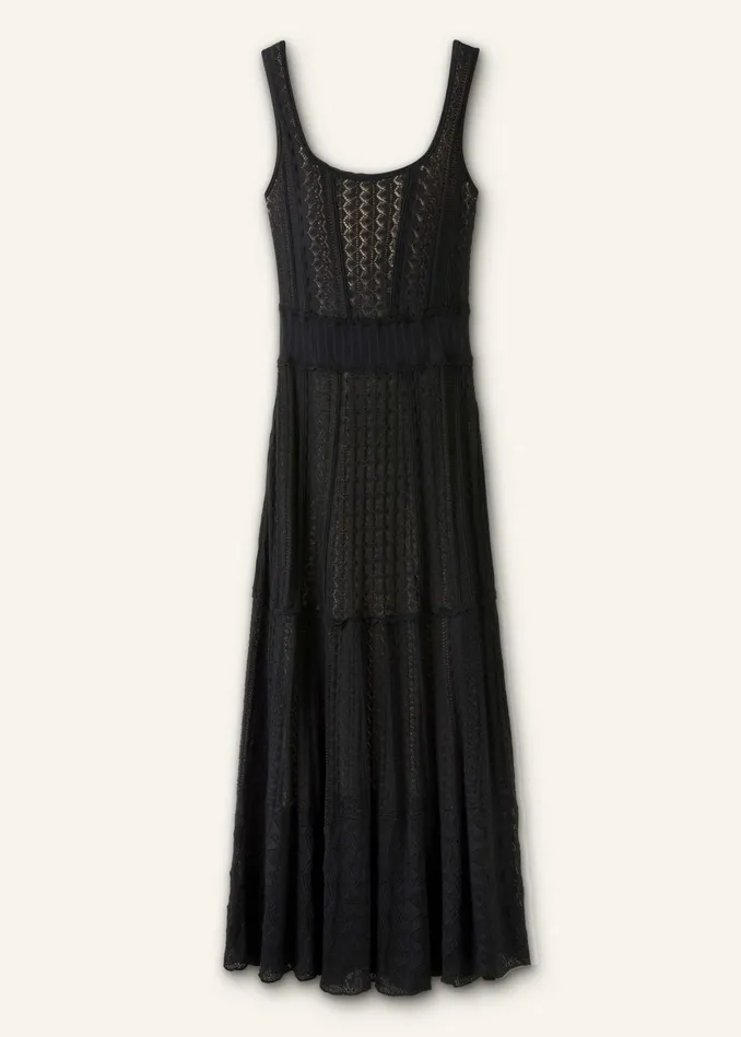 Women Fine Pointelle Knit Maxi Dress Black MEEM