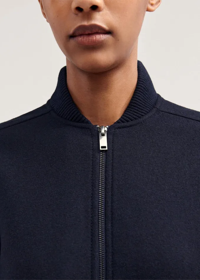 Women Flannel Mix Deconstructed Bomber Jacket Navy MEEM