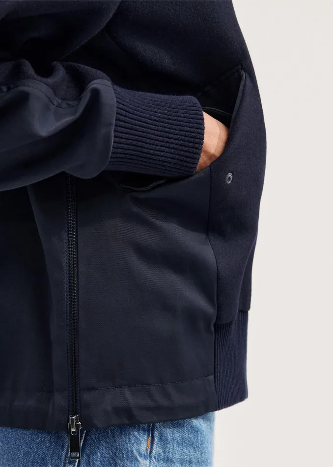 Women Flannel Mix Deconstructed Bomber Jacket Navy MEEM