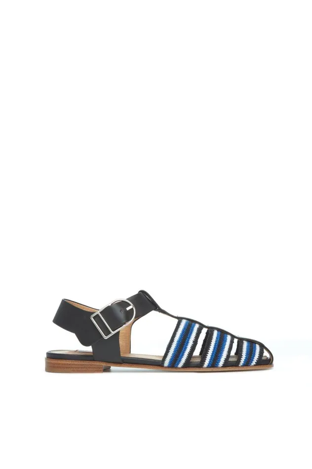Women Flats Gabriela Hearst Calla Sandal In Black Multi Leather Crochet