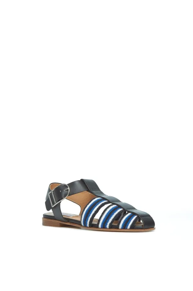 Women Flats Gabriela Hearst Calla Sandal In Black Multi Leather Crochet